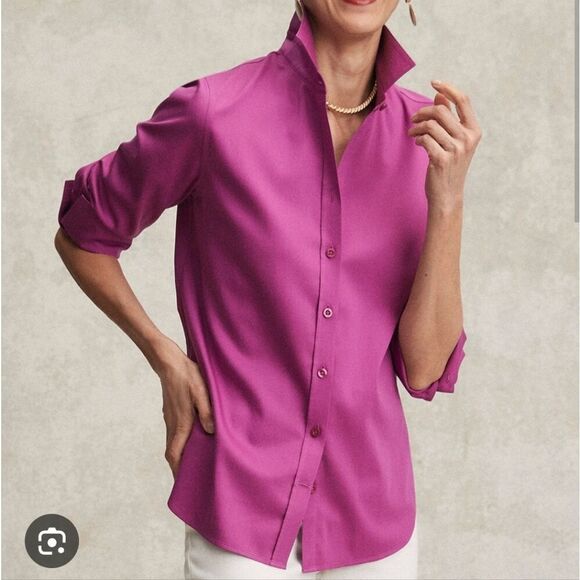 Chico's -497 3/4 Sleeve No Iron Button Down Shirt in Hot Pink Women's 2 / Large - Picture 8 of 8
